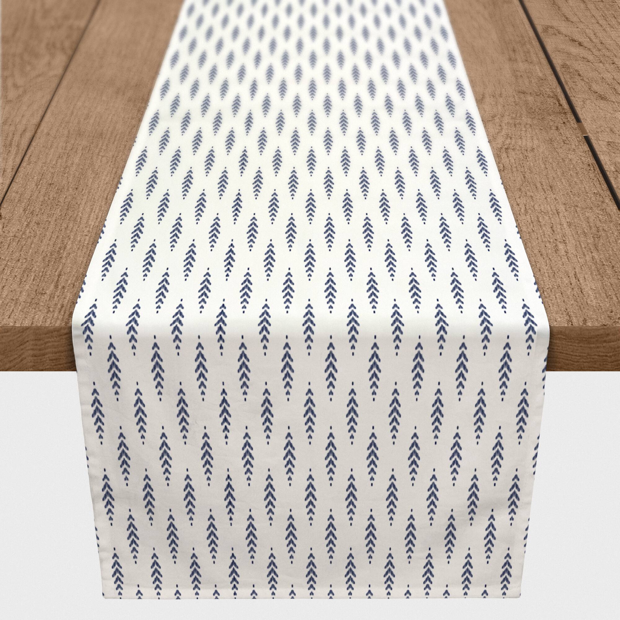 72'' Indigo Leaf Poly Twill Table Runner